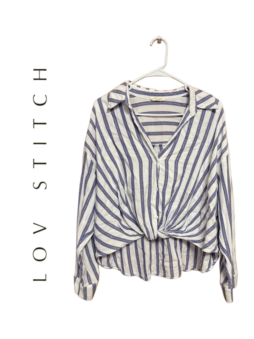 🌴 Love Stitch Striped Hi Low Blouse L Coastal Boho Lightweight